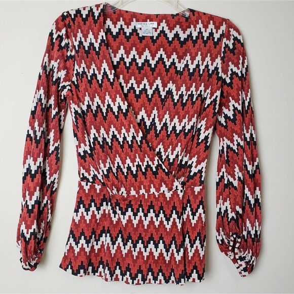 Nieves Lavi Tops - Nieves Lavi 100% Silk‎ Chevron Wrap Shirt Top Cuffs Long Sleeves Size XS